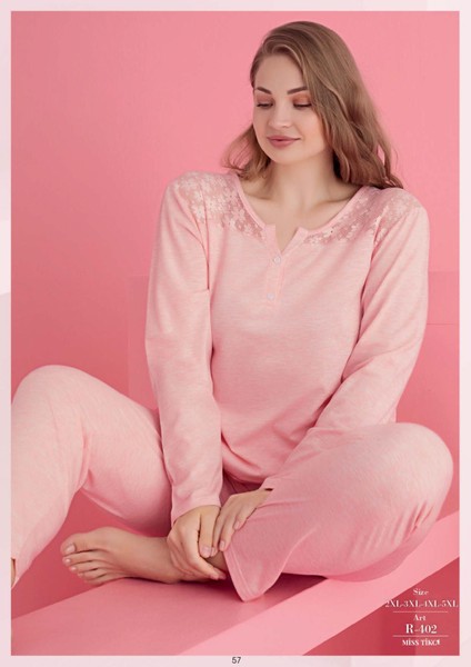 Arias Closet Büyük Beden Pamuklu Dantel Işlemeli Pijama Takımı