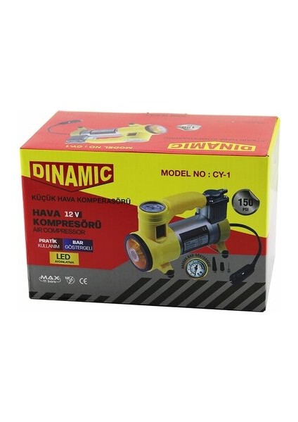 Oto - Araç Hava Kompresörü Kamyon - Otobüs - DC/12V-13.5V - 15AMP - 150PSI - Bar Gösterge - LED Aydınlatma Cy-1 (5256)