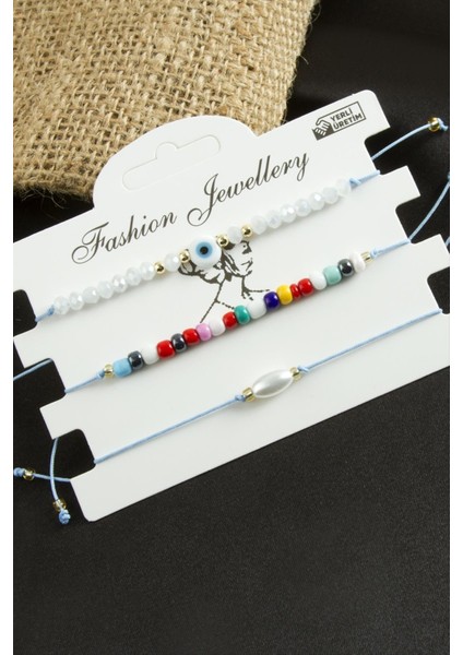 Nrzsnt 3 Adet Nazar Kristal Kum Boncuk Bileklik-Mavi modelleri