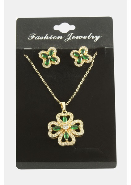Nrzsnt Çiçek Zirkon Taşlı Set Kolye-Yeşil fiyatları