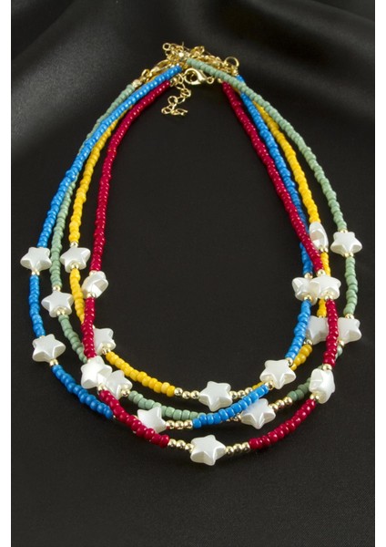 Nrzsnt Yıldız Inci Kum Boncuk Kolye-Açık Mavi