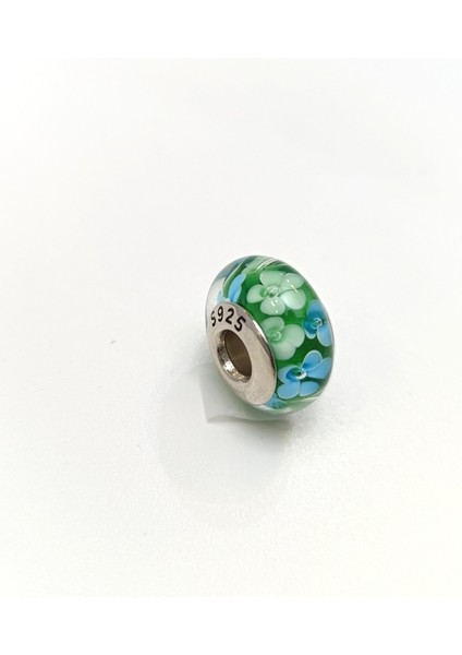 Yeşil-Mavi Çiçekli Charm 925 Ayar Gümüş Hd Videolu modelleri