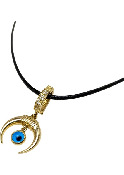 Charm Göz Boncuklu Boynuz Kolye 14 Ayar Altın Hd Videolu