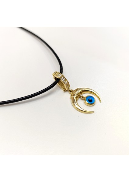 Charm Göz Boncuklu Boynuz Kolye 14 Ayar Altın Hd Videolu modelleri