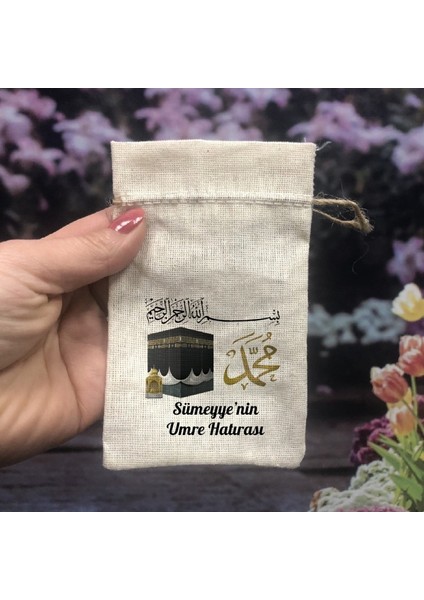 Umre / Hac Hatırası Kişiye Özel Tasarım Hediyelik Basklı Kese (5 Adet)