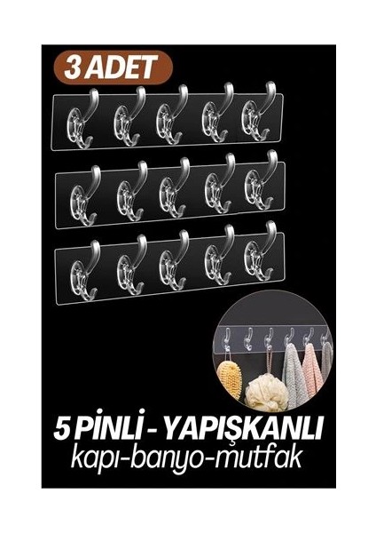 5 Pinli 3 Lü Set Yapışkanlı Askı Xenoty Design fiyatları