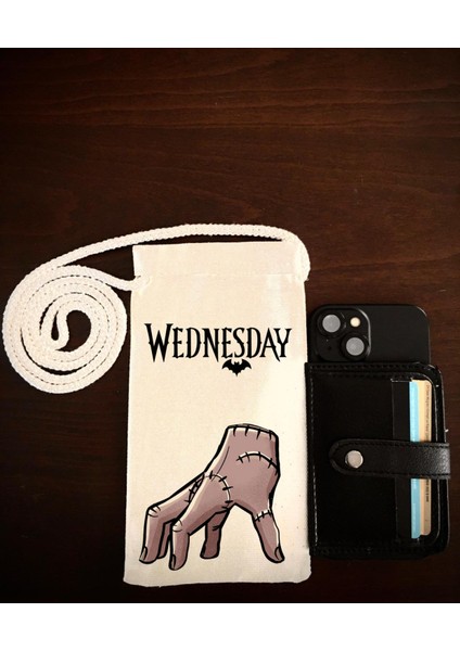 Lewiba Wednesday Tasarımlı Çift Örgülü Halat Ip Premium Baskı Kalites Pasaport Telefon Çantası