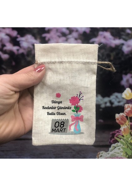 8 Mart Dünya Kadınlar Günü Hediyelik Baskılı Kese (5 Adet)