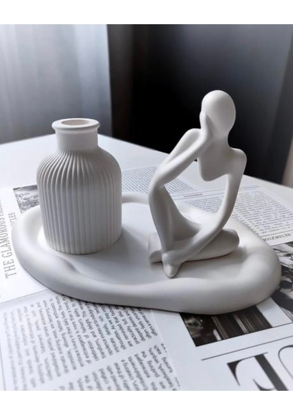 Kadın Heykel ve Çizgili Vazo (3'lü Set) fiyatları