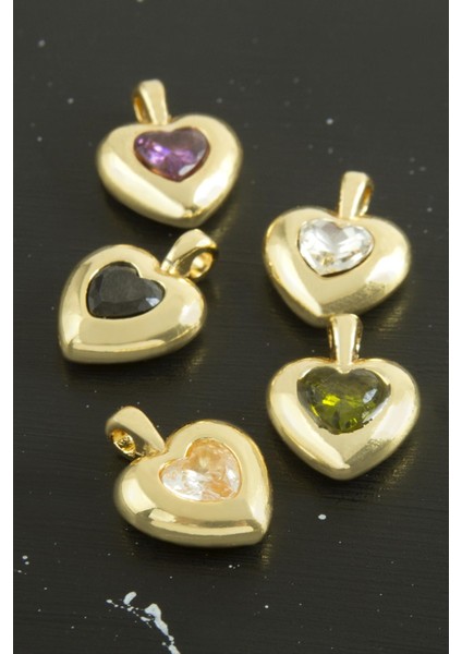 Nrzsnt Kalp Zirkon Taşlı Tek Kulplu Aparat 1 Adet-Mor