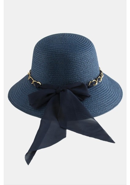 Nrzsnt Fiyong Zincir Örgülü Hasır Şapka-Pudra Rengi