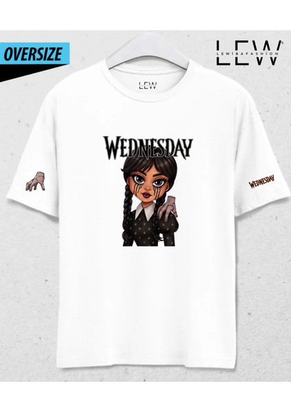 Wednesday Tasarımlı Özel Üretim Premium Baskı Kalitesine Sahip Nefes Alan Beyaz Tişört