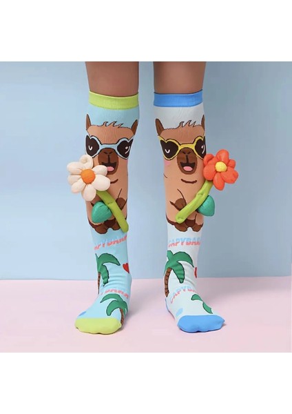 Kapibara Desenli Renkli Çorap – Eğlenceli Sevimli Karikatür Baskılı Diz Altı Çorap – Kadın / Çocuk – Trend Kombin Çorap