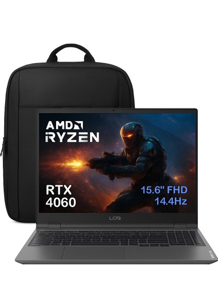 Loq 15ARP9 83JC00FKTR CD100 Amd Ryzen 7-7435HS 64-Gbddr5 256 GB RTX4060 8gb 105W 144Hz Windows 11 Home Fhd Gaming Laptop + Çanta