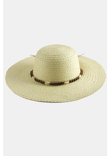 Nrzsnt Ahşap Boncuklu Hasır Şapka-Siyah