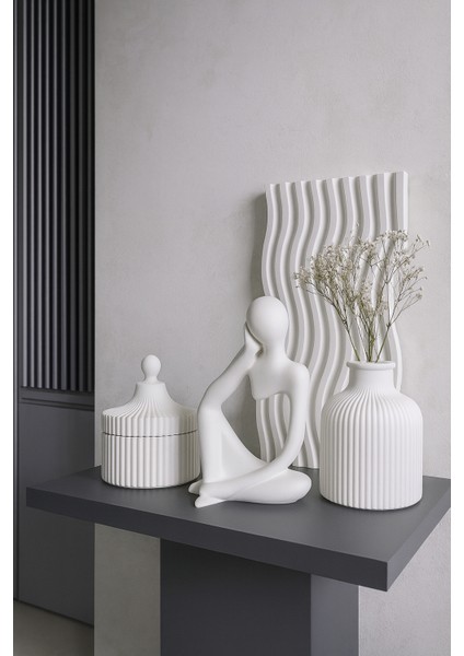 Modern Minimal Seramik Dekor Seti (4'lü Set, Beyaz)