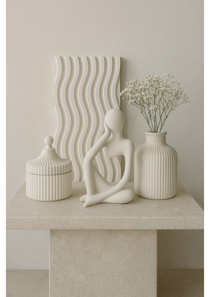 Modern Minimal Seramik Dekor Seti (4'lü Set, Beyaz) fiyatları