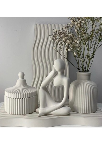 Modern Minimal Seramik Dekor Seti (4'lü Set, Beyaz) modelleri