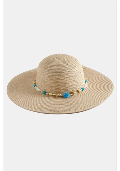 Nrzsnt Boncuklu Hasır Şapka-Pudra Rengi fiyatları