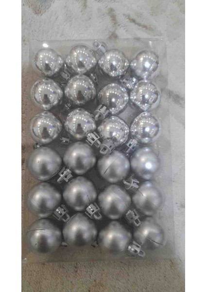 Yılbaşı Süs Topları 3 cm 24 Ad 12 Mat 12 Parlak Süs Topları Gümüş