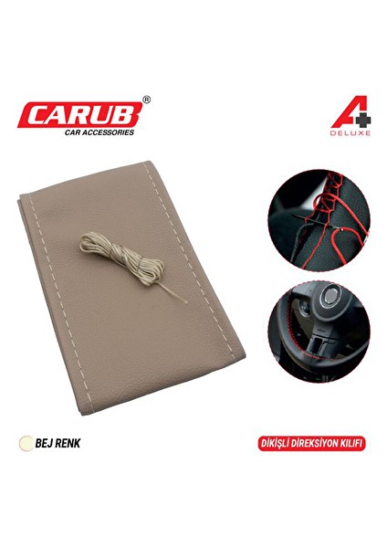 Direksiyon Kılıfı Iğneli 38CM Delüx Bej Dikişli
