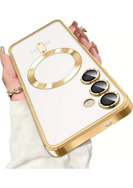 Samsung Galaxy A15 4g Kılıf Magsafe Manyetik Kablosuz Şarj Destekli Şeffaf Parlak Renk Lens Korumalı