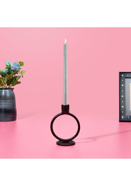 Circle Şamdan - Siyah - 11,5X7,5X15 cm