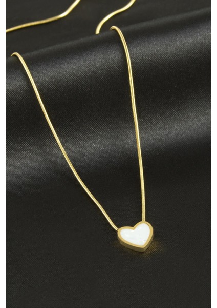 Nrzsnt Kalp Sedef Lüks Çelik Kolye-Pembe