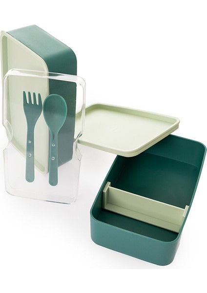 Pratik Yemek ve Saklama Kabı Seti-Dörtgen Su Yeşili