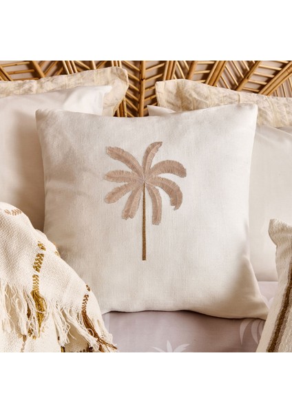 Soft Palm Breeze Nakışlı Kırlent - Ekru - 45X45 cm