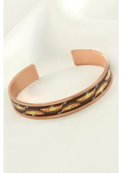 Nrzsnt Oval Desenli Bakır Kelepçe Bileklik-Bronz