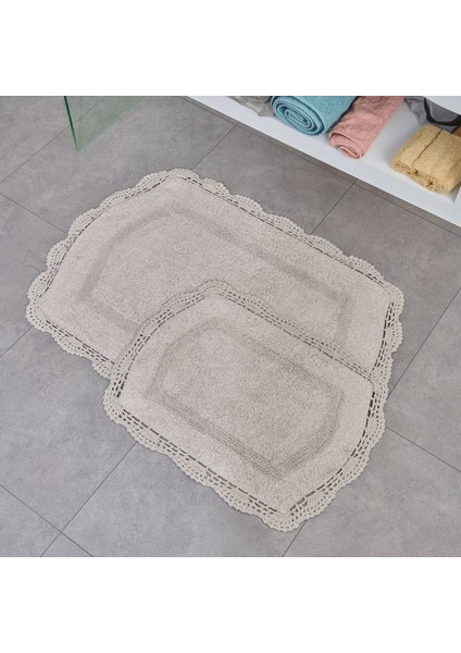 Soft Lace 2'li Banyo Paspası - Gri - 40X60 cm + 60X90 cm