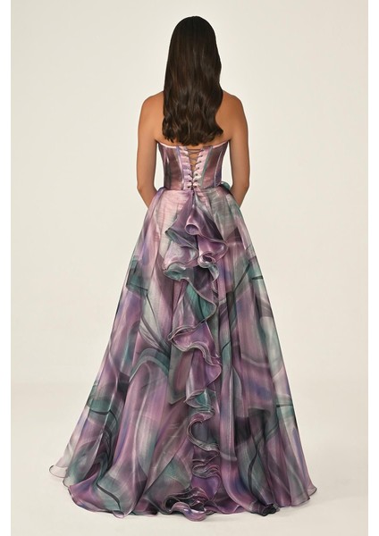 Kadın Korse Straplez Çift Yırtmaçlı Organze Abiye Elbise fiyatları