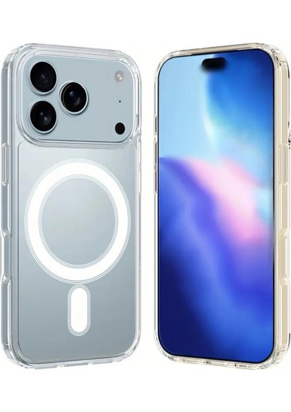 Apple iPhone 17 Pro Kılıf Magsafe Wireless Kablosuz Şarj Uyumlu Manyetik Şeffaf Silikon Kapak