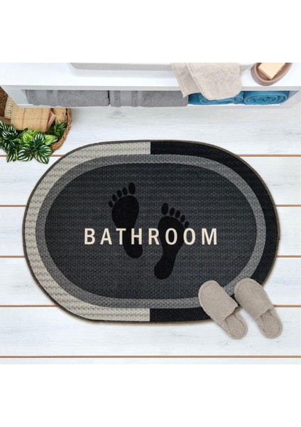 Soft Bathroom Oval Sihirli Banyo Paspası - Antrasit - 50X70 cm