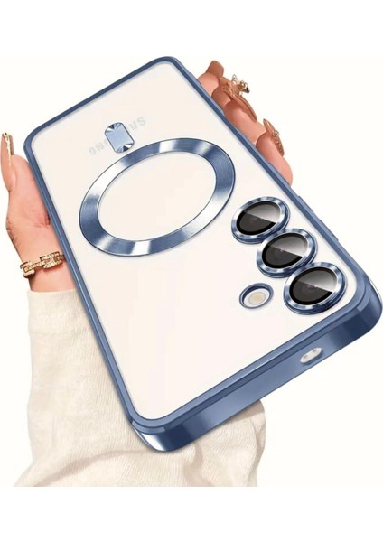 Samsung Galaxy A15 4g Kılıf Magsafe Manyetik Kablosuz Şarj Destekli Şeffaf Parlak Renk Lens Korumalı