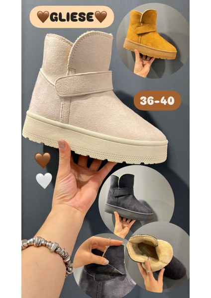 Uggg Model Yüksek Taban Içi Tüylü Süet Kışlık Kadın Botu Cırt Bantlı fırsatları