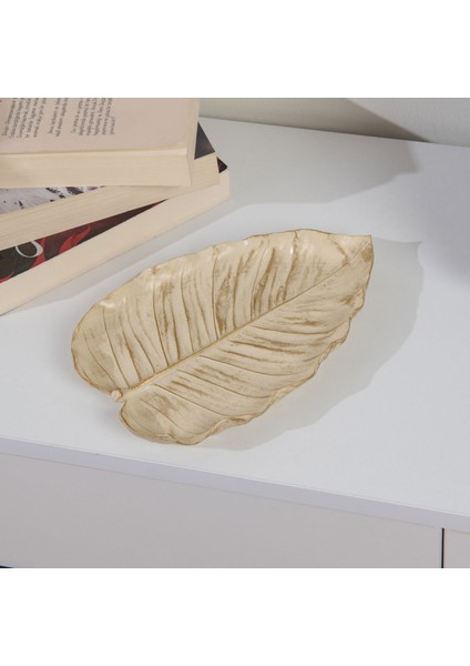 Deco Leaf Dekoratif Tabak - Beyaz / Gold - 24X16 cm