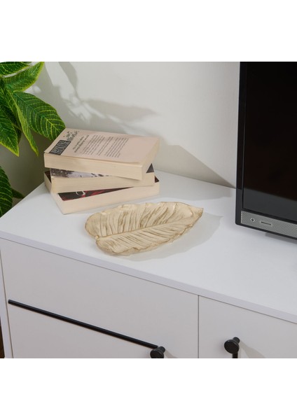 Deco Leaf Dekoratif Tabak - Beyaz / Gold - 24X16 cm fiyatları