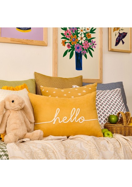 Soft Sun Madness Hello Kırlent - Hardal - 30X50 cm