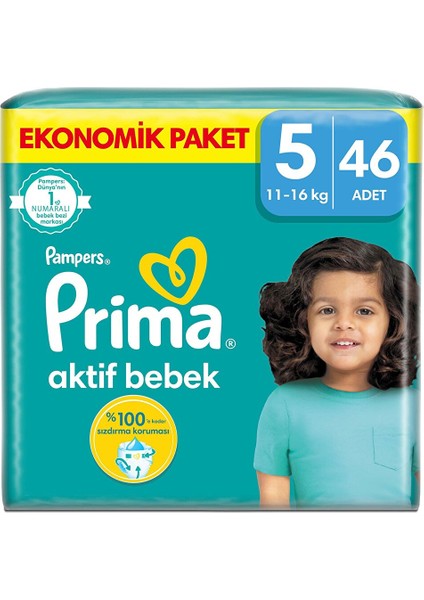 Bebek Bezi Aktif Bebek 5 Beden Junior Ekonomik Paket 11-16 kg 46 Adet