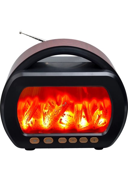 FP-535 El Fenerli Büyük Boy Nostaljik Radyo Fm Ahşap Şömine Görünümlü Bluetooth Hoparlör