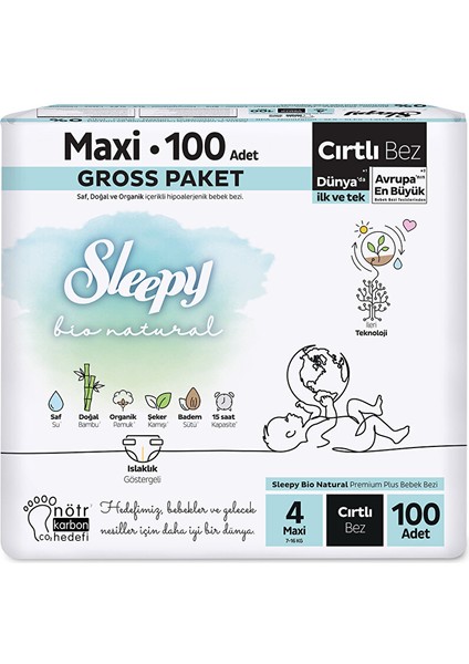 Bio Natural Aylık Paket Bebek Bezi 4 Numara 100 Adet