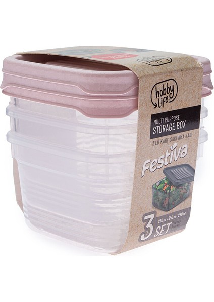 Festiva Kare Saklama Kabı 250ML - Pembe