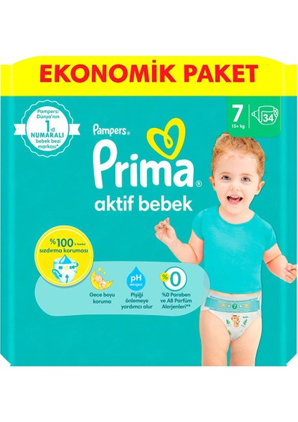 Bebek Bezi Aktif Bebek 7 Beden Xx Large Ekonomik Paket 15+Kg 34 Adet fiyatları