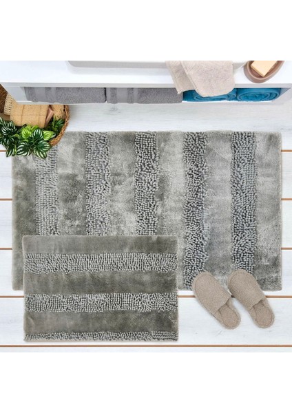 Soft Line 2'li Banyo Paspası - Gri - 60X90 cm + 45X60 cm