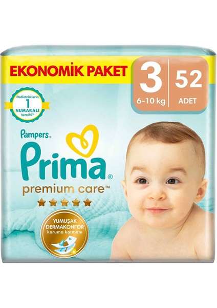 Bebek Bezi Premium Care 3 Beden Midi Ekonomik Paket 6-10 kg 52 Adet 1 Adet