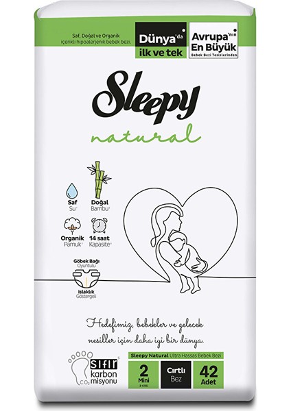 Natural Mini 2 Beden Bebek Bezi 3-6 kg 42 Adet 1 Adet