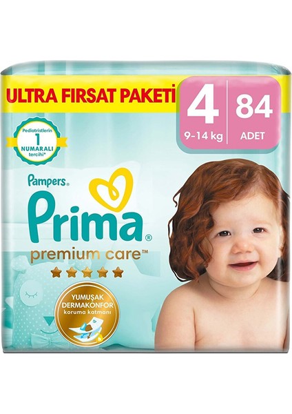 Bebek Bezi Premium Care 4 Beden Maxi Ultra Fırsat Paketi 9-14 kg 84 Adet