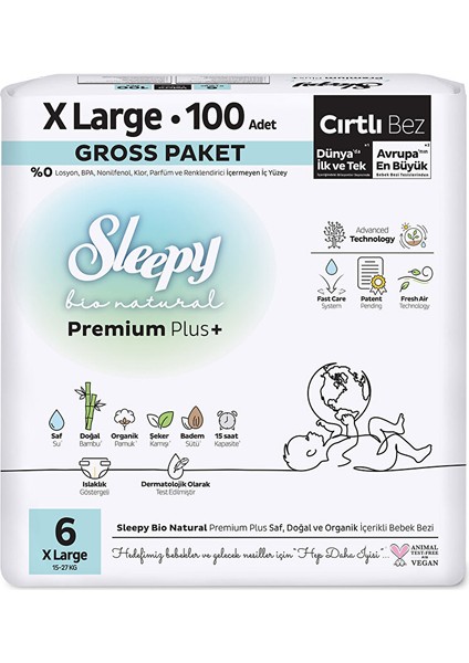 Bio Natural Aylık Paket Bebek Bezi 6 Numara 100 Adet